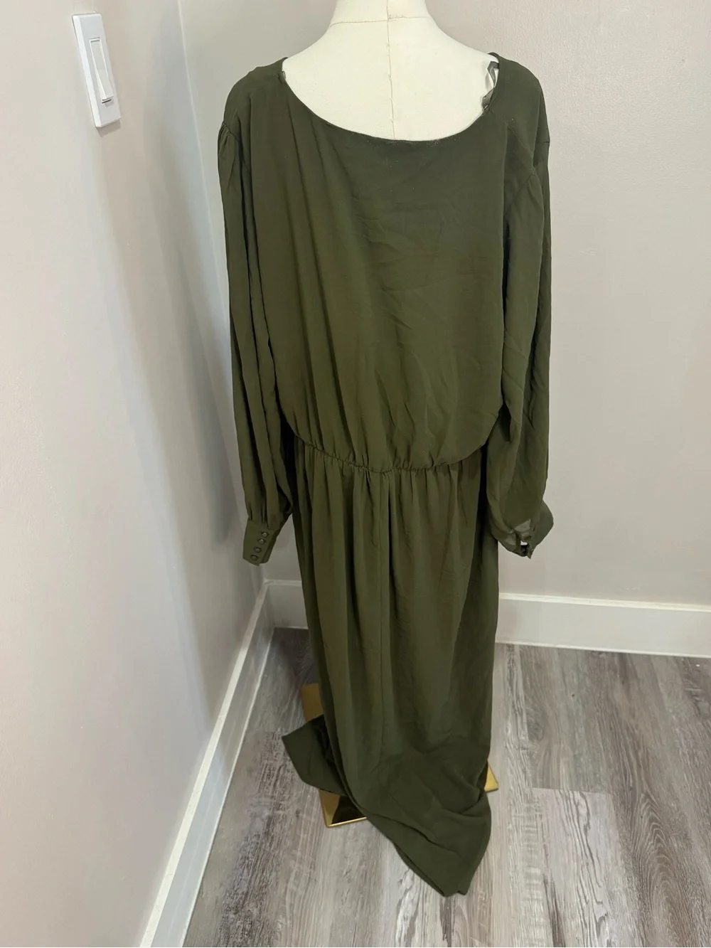 Baltic Born Lydia Olive Green Maxi Dress Long Sleeve Wrap Formal Medium 3XL